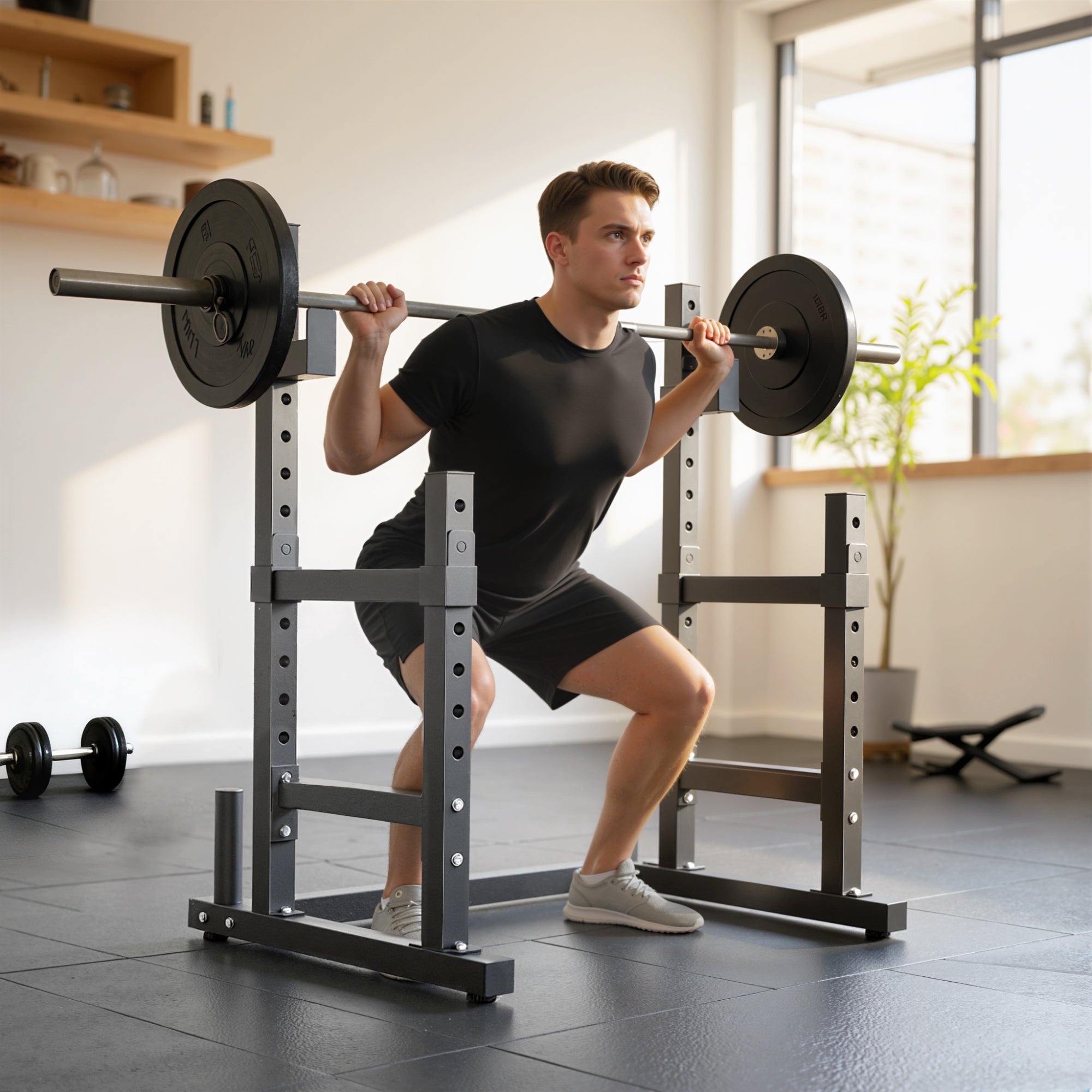 SPORTNOW Adjustable Squat Rack with Plate Holders, 300 kg Load 