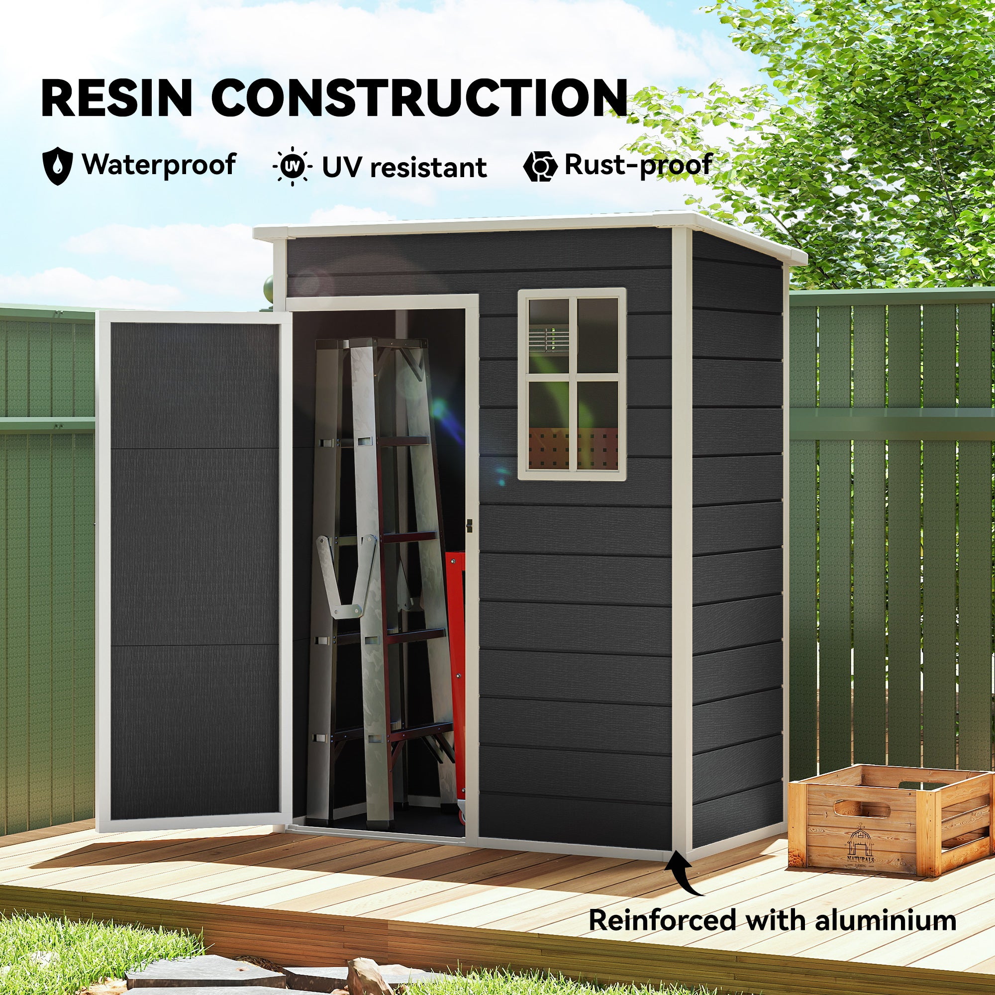 Outsunny 5' x 3' Garden Shed with Floor, Outdoor Storage Shed with Lockable Door, Window and Vent, Black 