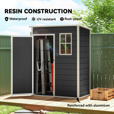 Outsunny 5' x 3' Garden Shed with Floor, Outdoor Storage Shed with Lockable Door, Window and Vent, Black 