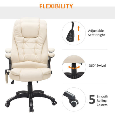 HOMCOM Executive Office Chair with Massage and Heat, High Back PU Leather Massage Office Chair with Adjustable Height, Beige 