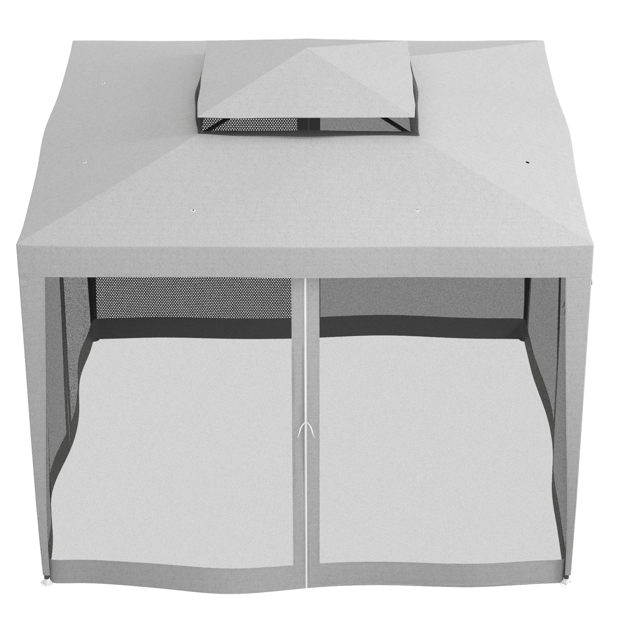 Outsunny 3 x 3 m Gazebo, Netting Party Tent, Patio Canopy Outdoor Event Shelter with Double Tier Roof, Light Grey 