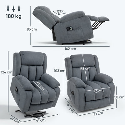 HOMCOM Power Lift Recliner Chair with Massage, Overstuffed Lift Chair for Elderly with Footrest, Remote and Side Pocket, Grey 