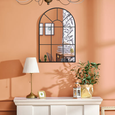 HOMCOM Modern Arched Wall Mirror, 91 x 60 cm Window Mirrors for Living Room, Bedroom, Black 