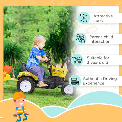 HOMCOM Kids Pedal Go Kart Excavator-Yellow 