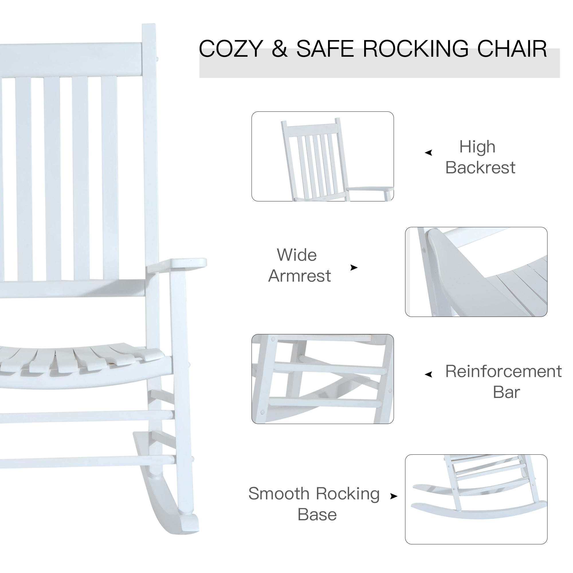 Outsunny Outdoor Porch Rocking Chair Armchair Wooden Patio Rocker Balcony Deck Garden Seat White 
