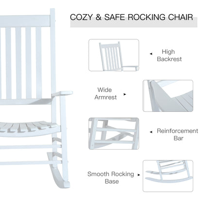 Outsunny Outdoor Porch Rocking Chair Armchair Wooden Patio Rocker Balcony Deck Garden Seat White 