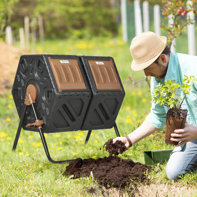 Outsunny 130L Double Chamber Composter - Black 