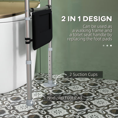 HOMCOM Free Standing Toilet Frame, Height and Width Adjustable Toilet Safety Frame with Arms, 2 Additional Suction Cups, Storage for Elderly, Disabled, Handrail Grab Bar, 136kg Weight Capacity 