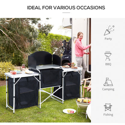 Outsunny Multi-Storage Portable Camping Kitchen, with Heat-Resistant Tabletops and Bag 