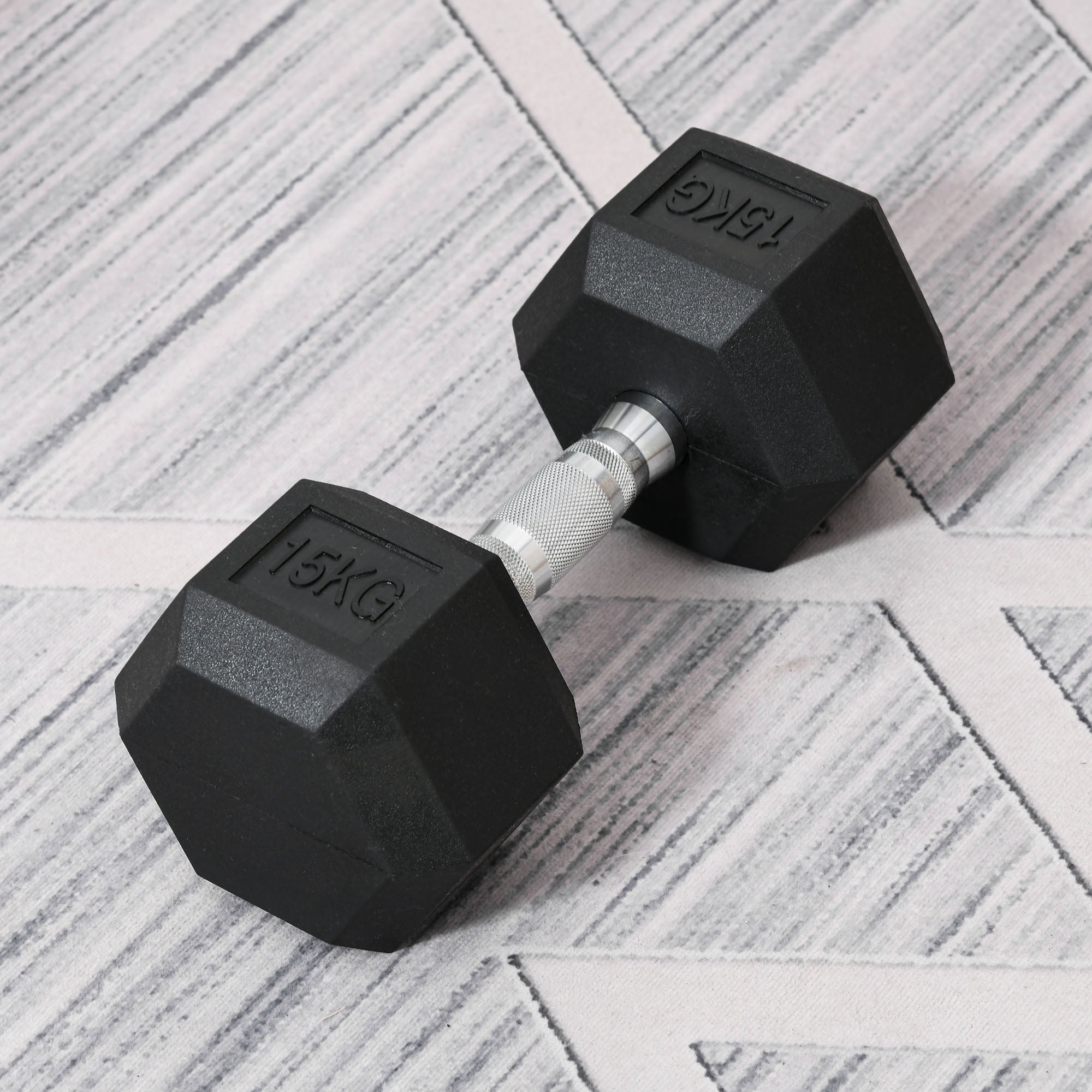 HOMCOM 15KG Single Rubber Hex Dumbbell Portable Hand Weights Dumbbell Home Gym 