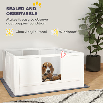 PawHut Whelping Box for Dogs with Whelping Pad, Adjustable Entrance, Non-slip Foot Pads, for Medium Dogs, 100 x 96cm 