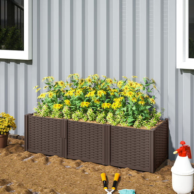 Outsunny Plastic Raised Garden Bed, Modular Planter Box Kit, Garden Fence Edging Border for Flowers, Vegetables, Herbs, Brown 