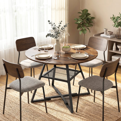 HOMCOM Dining Table for 4 People, 100 cm Round Industrial Kitchen Table with Storage Shelf, Rustic Brown 