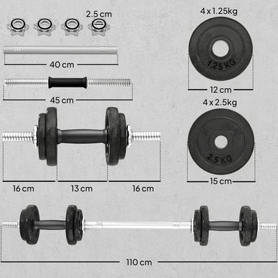 SPORTNOW 2-in-1 Adjustable Dumbbells Set, 20kg Cast Iron Weights Dumbbells Set with Non-Slip Grip for Strength Training, Weight Lifting, Bodybuilding, Home Gym Workout Equipment for Men & Women 