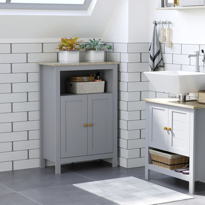 kleankin Bathroom Floor Cabinet, Free Standing Cupboard with Double Doors and Adjustable Shelf for Kitchen, Hallway, Living Room, Grey 