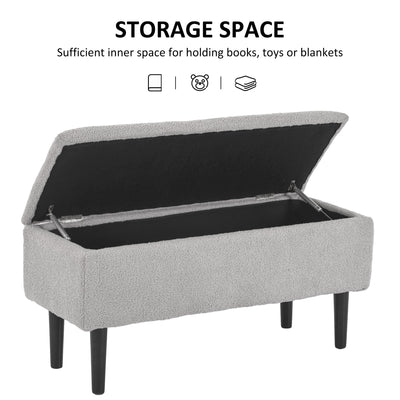 HOMCOM 47L Storage Ottoman, End of Bed Bench with Wooden Legs, Fabric Footstool for Living Room, Bedroom, 95 x 38 x 45cm, Grey 