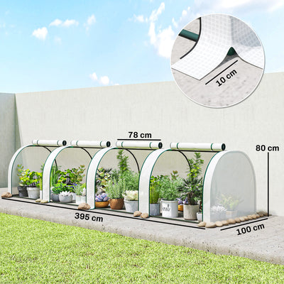 Outsunny 395 x 100 cm Low Tunnel Greenhouse - White