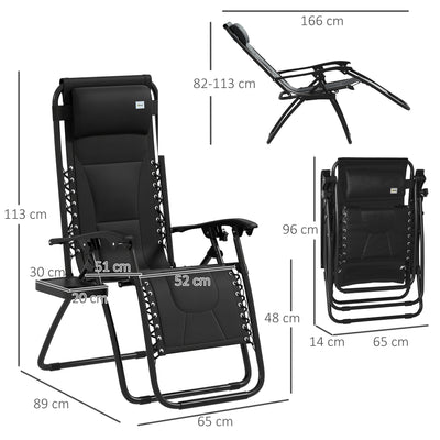 Outsunny Zero Gravity Lounger Chair Set of 2, Folding Reclining Patio Chair with Padded Seat, Cup Holder, Soft Cushion and Headrest for Poolside, Camping, Black 