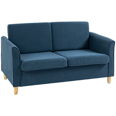 HOMCOM Compact Loveseat Sofa, Modern 2 Seater Sofa for Living Room with Wood Legs and Armrests, Blue 