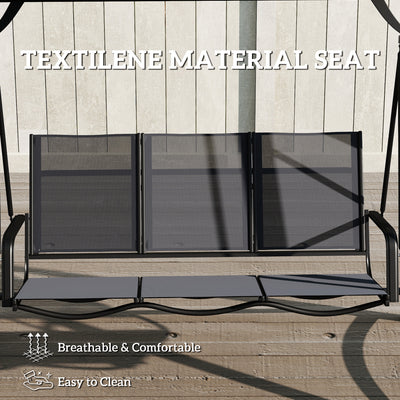 Outsunny 3 Seater Swing Chair, Garden Swing Bench with Adjustable Tilting Canopy, Breathable Mesh Seat 360 kg Capacity, Grey 