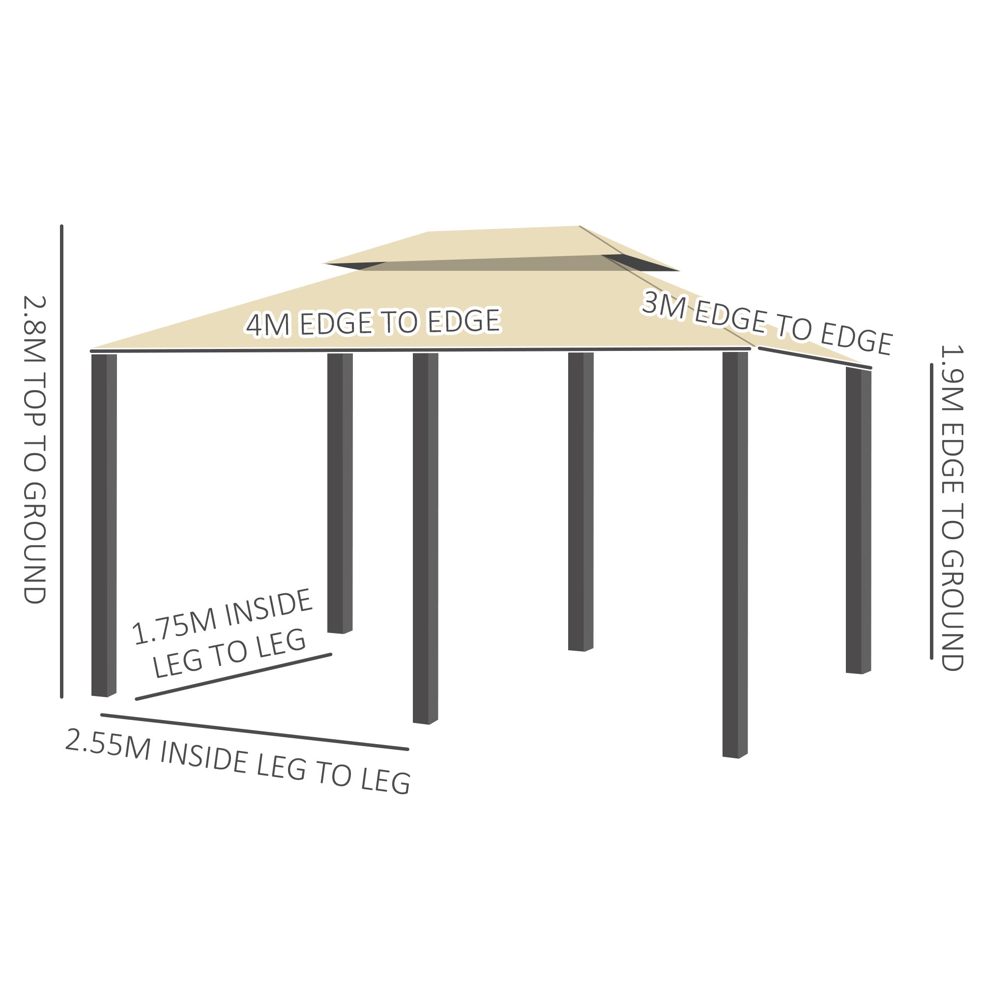 Outsunny 4m x 3(m)Garden Gazebo, Double Roof Outdoor Gazebo Canopy Shelter with Curtains, Solid Steel Frame for Lawn and Deck, Beige 