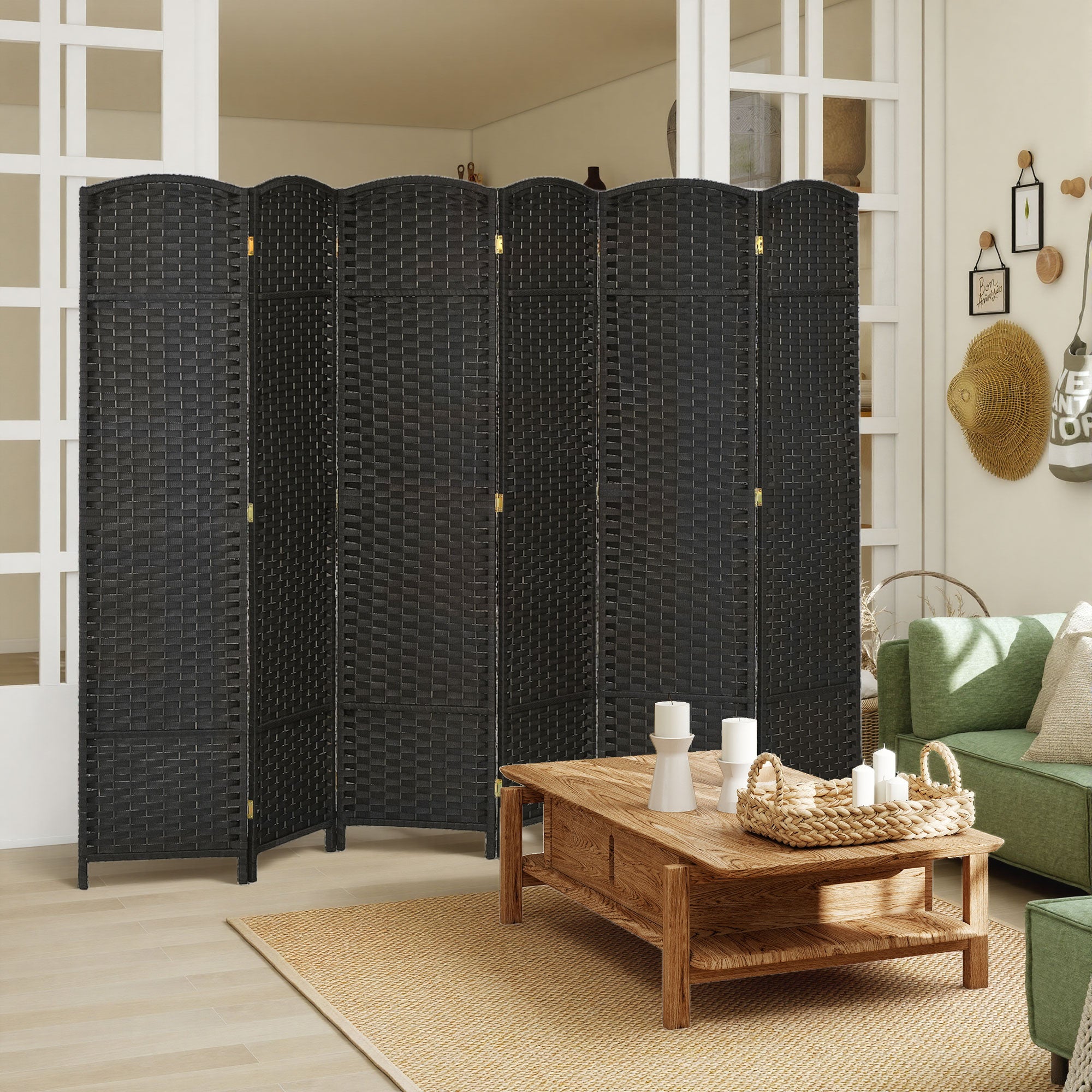 HOMCOM 6 Panel Folding Room Divider, Freestanding Privacy Screen for Living Room, Bedroom and Office, 240 x 170cm, Black 