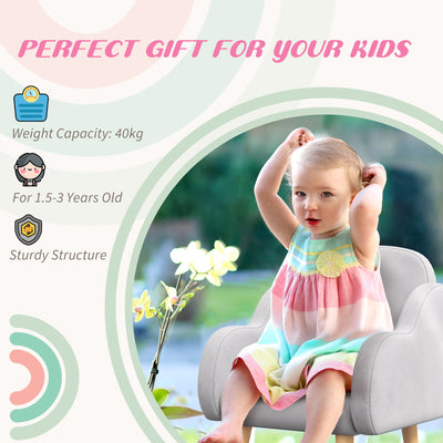 ZONEKIZ Kids Armchair Toddler Sofa Children Chair with Arm Rest, Wooden Frame, Velvet, PP Legs, Cloud Shape, for Ages 1.5-3 Years - Grey 