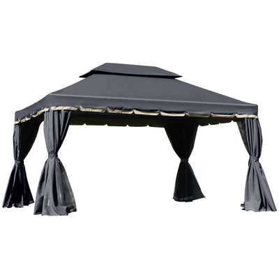 Outsunny 3 x 4m Aluminium Garden\'c2\'a0Gazebo, Marquee Canopy Shelter Pavilion Party Tent with Nets and Curtains for Garden and Deck, Black 