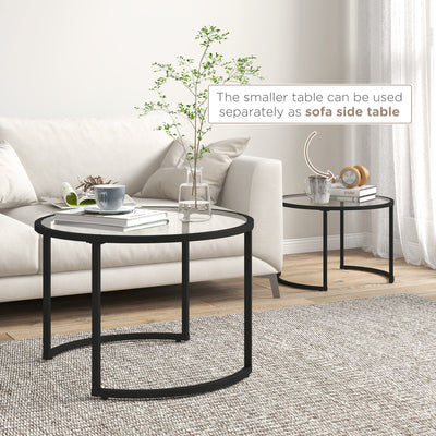 HOMCOM Two-Piece Nest of Glass-Top Coffee Tables 