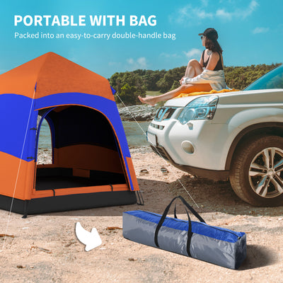 Outsunny Six Man Hexagon Camping Tent with Hang Hook and Carry Bag - Orange and Blue 