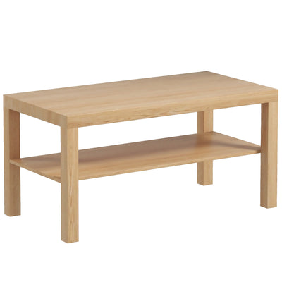 HOMCOM 2-Tier Coffee Table with Storage Shelf, Rectangular Centre Table for Living Room, Home Office, Natural Wood Finish 