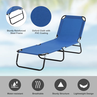 Outsunny Foldable Sun Lounger with 5-Position Adjustable Backrest, Outdoor Portable Recliner Chaise Lounge Chair with Breathable Mesh Fabric, Blue 