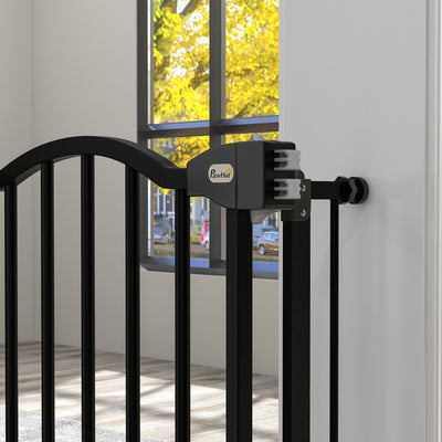 PawHut Metal 74-94cm Adjustable Pet Gate Safety Barrier w/ Auto-Close Door Black 