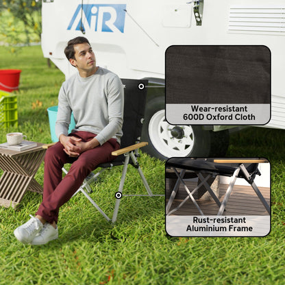 Outsunny Portable Camping Chair for Adults, High Back Folding Chair with Padded Seat and Carry Bag, Outdoor Recliner for Hiking, Fishing, Beach and Picnic, Black 