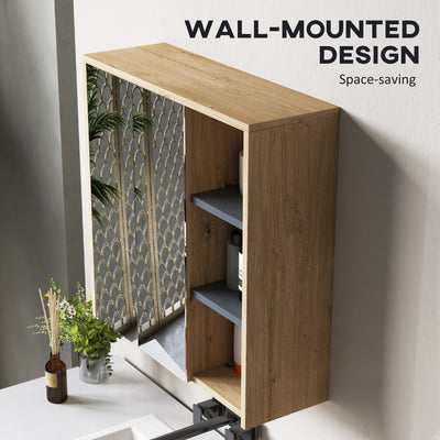 HOMCOM Five-Shelf Mirrored Bathroom Cabinet - Wood-Effect 