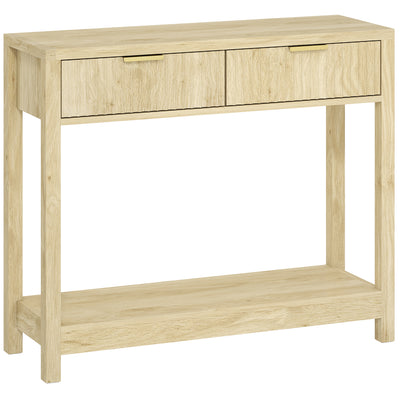 HOMCOM Modern Console Table with Fluted Panel Drawers, Narrow Hallway Table with Shelf for Entryway, Living Room, 90 x 30 x 76 cm, Natural Wood Finish 