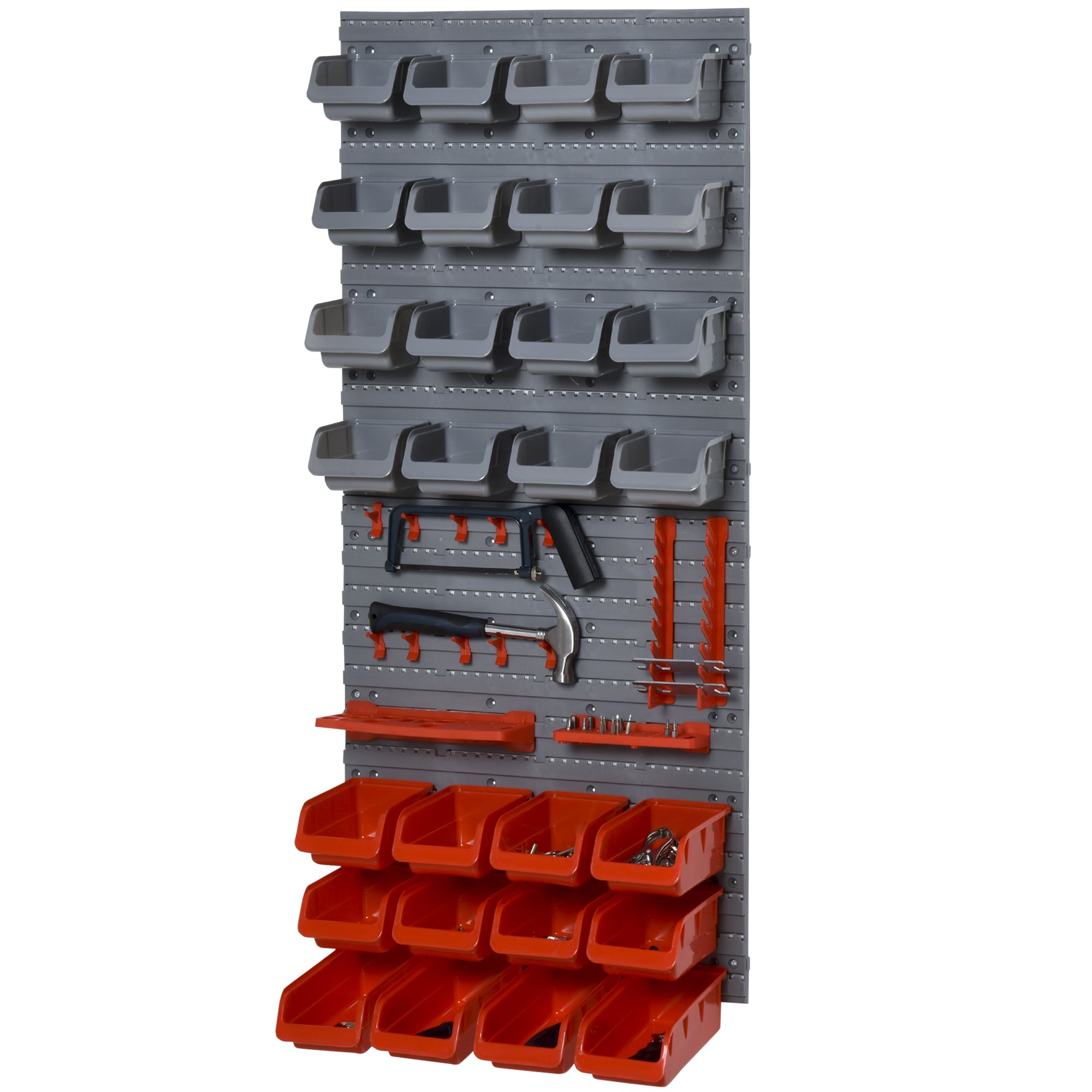 DURHAND 44 Piece Wall Mounted Tool Rack Organiser Storage Bins and Panel Set with Shelf Hook Screws Accessories Red 