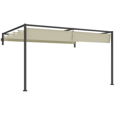 Outsunny 3 x 4m Lean To Steel Pergola, with Moving Fabric Canopy - Khaki 