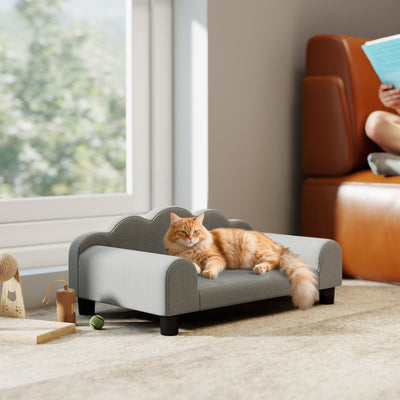 PawHut Elevated Dog Sofa Bed, Breathable Pet Sofa with Backrest and Armrest for Small Dogs, Grey 