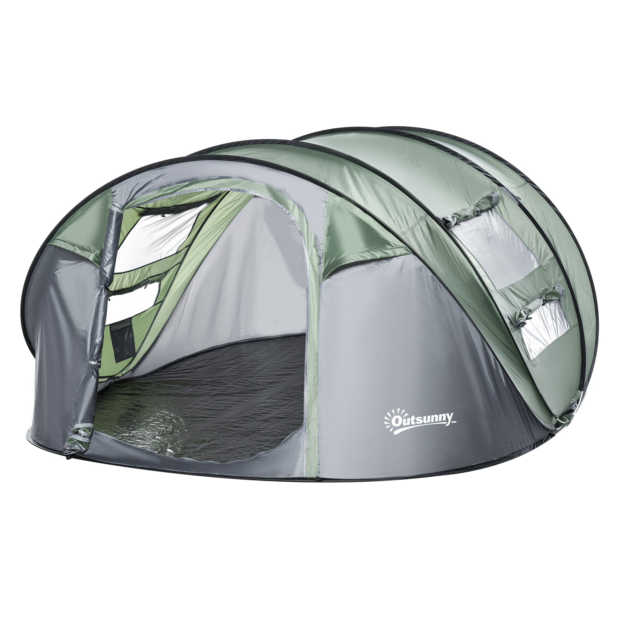 Outsunny 4-5 Person Pop-up Camping Tent Family Tent w/ 2 Mesh Windows & PVC Windows Portable Carry Bag for Outdoor Trip, Dark Green 