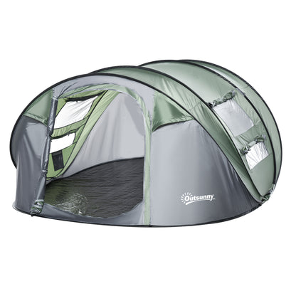 Outsunny 4-5 Person Pop-up Camping Tent Family Tent w/ 2 Mesh Windows & PVC Windows Portable Carry Bag for Outdoor Trip, Dark Green 