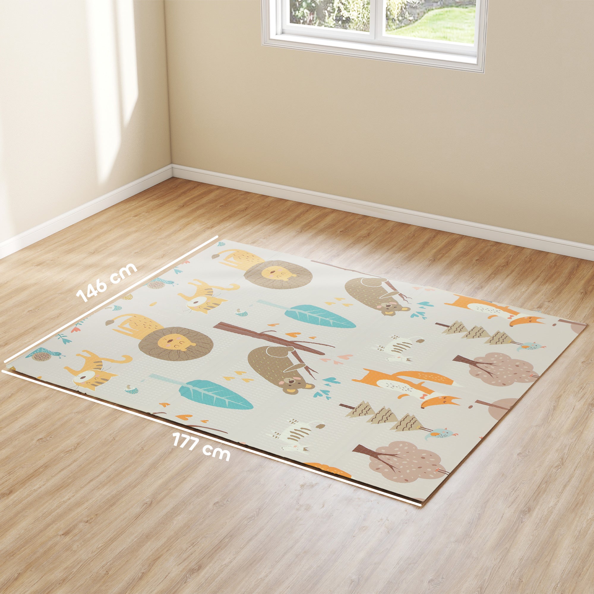 AIYAPLAY Animal-Themed Baby Plat Mat Double Sided, Foldable, Water-Resistant for Outdoor/Indoor, 177 x 146 x 1.5cm