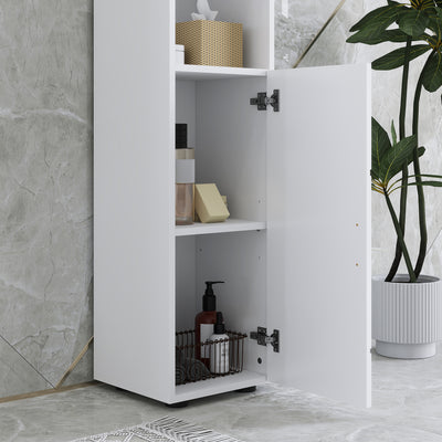 kleankin Line Embossed Tall Bathroom Storage Cabinet - White 