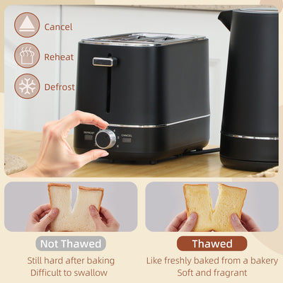HOMCOM Kettle and Toaster Set, 1.7L 3000W Fast Boil Kettle & 2 Slice Toaster Kitchen Set with 6 Level Browning Controls, Defrost, Reheat, Black 