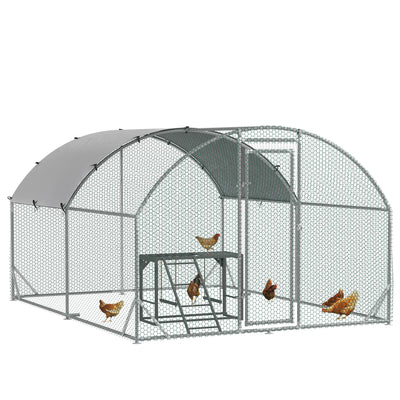 PawHut Walk In Chicken Run with Chicken Activity Shelf and Cover, 2.8 x 3.8 x 2m 