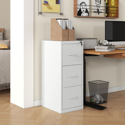 HOMCOM Three-Drawer Modern Steel Filing Cabinet - Cream 