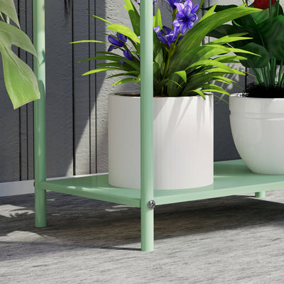 Outsunny 2 Tier Plant Stand, Metal Plant Rack Shelf with Drain Holes, Floor-standing Flower Pot Stand for Indoor Outdoor Garden Patio Balcony Living Room, Green 