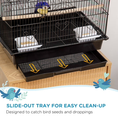 PawHut Metal Bird Cage with Plastic Swing Perch Food Container Tray Handle for Finch Canary Budgie 43.5 x 33 x 63 cm, Black 