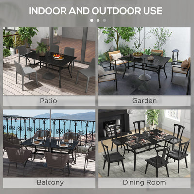 Outsunny Rectangle Garden Dining Table with Parasol Hole, Patio Table with Steel Frame and Slat Tabletop, 150cm x 90cm, Black 