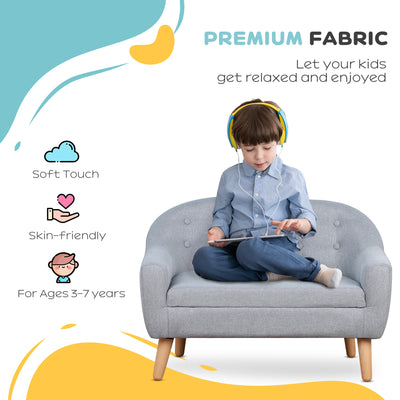 HOMCOM Children's Armchairs Kids Armchair Toddler Chair 2 Seater Wood Frame Mini Sofa for Bedroom Playroom Grey 